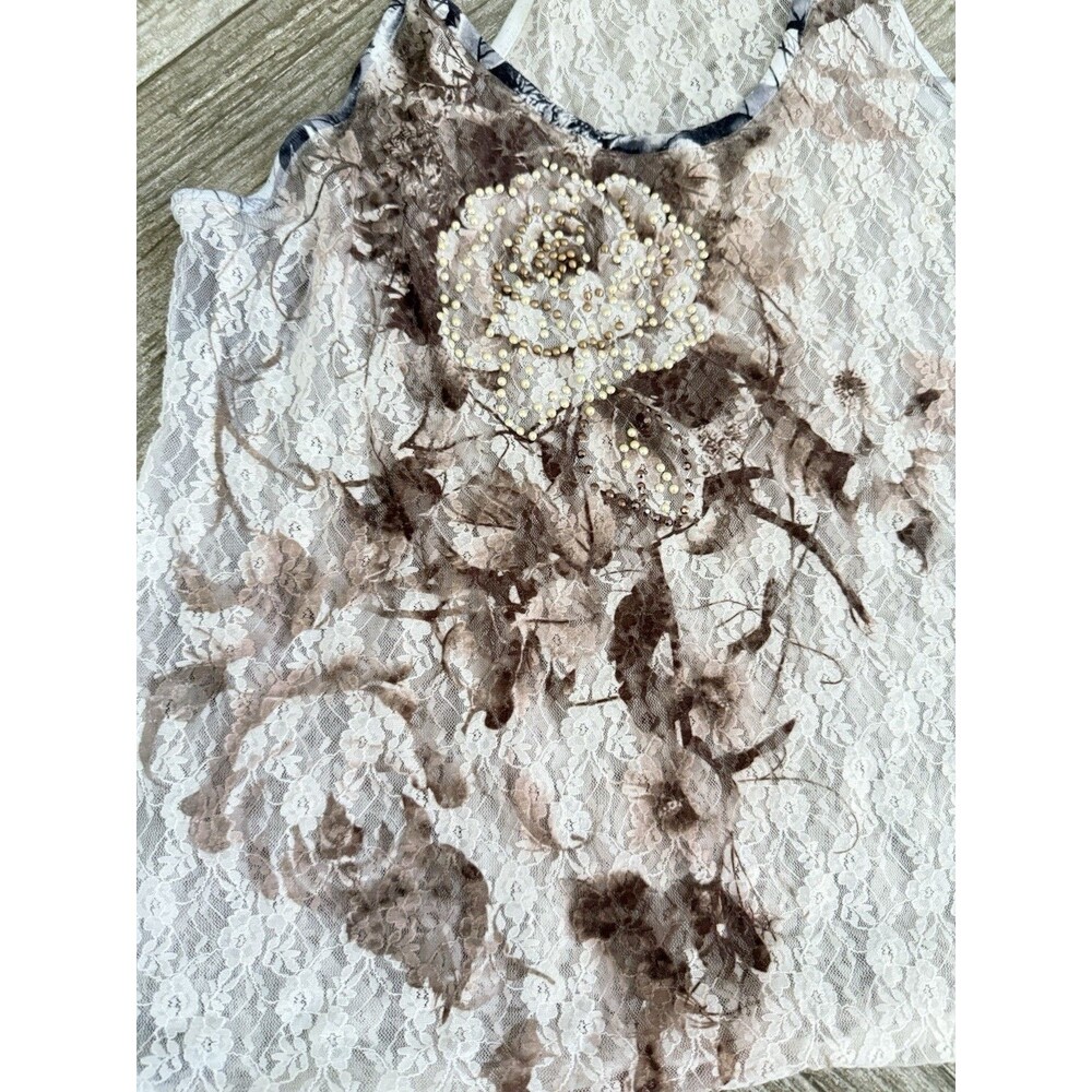 American Rag Cie Women's Stretchy Lace Tank Top, Size L, White Floral Print - Picture 4 of 7